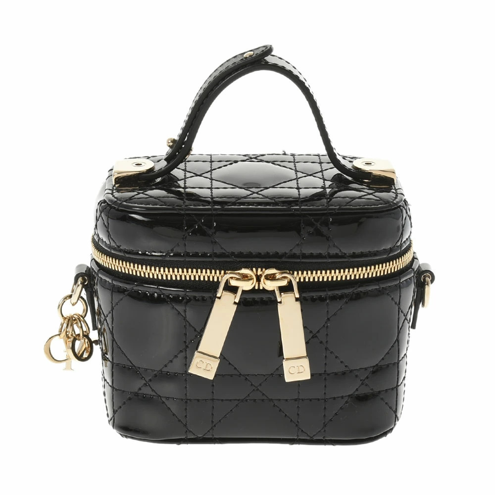 Christian Dior Vanity Cannage Black Enamel Handbag